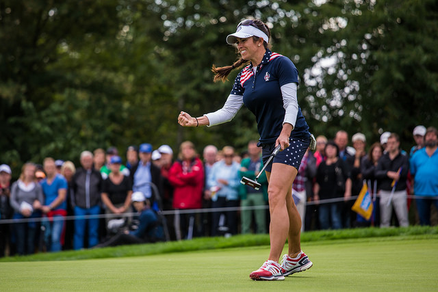 Gerina Piller with a critical putt in the 2015 Solheim Cup