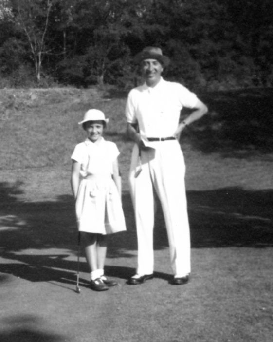 Catherine Lacoste aged 8, with her father René