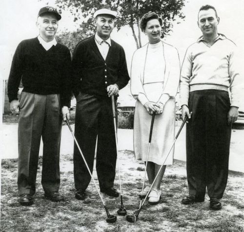 Marilynn Smith partnered with Ben Hogan and two amateurs during a Pro-Am for the Dallas Open at the Glen Lakes Country Club the week of April 7, 1957. Photograph courtesy of the World Golf Hall of Fame & Museum.