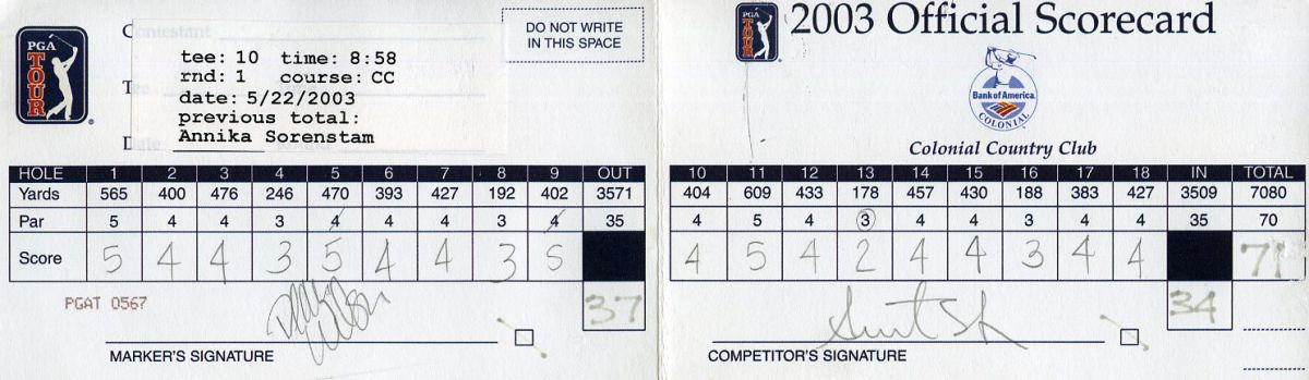 Annika Sorenstam scorecard from PGA Tour Colonial